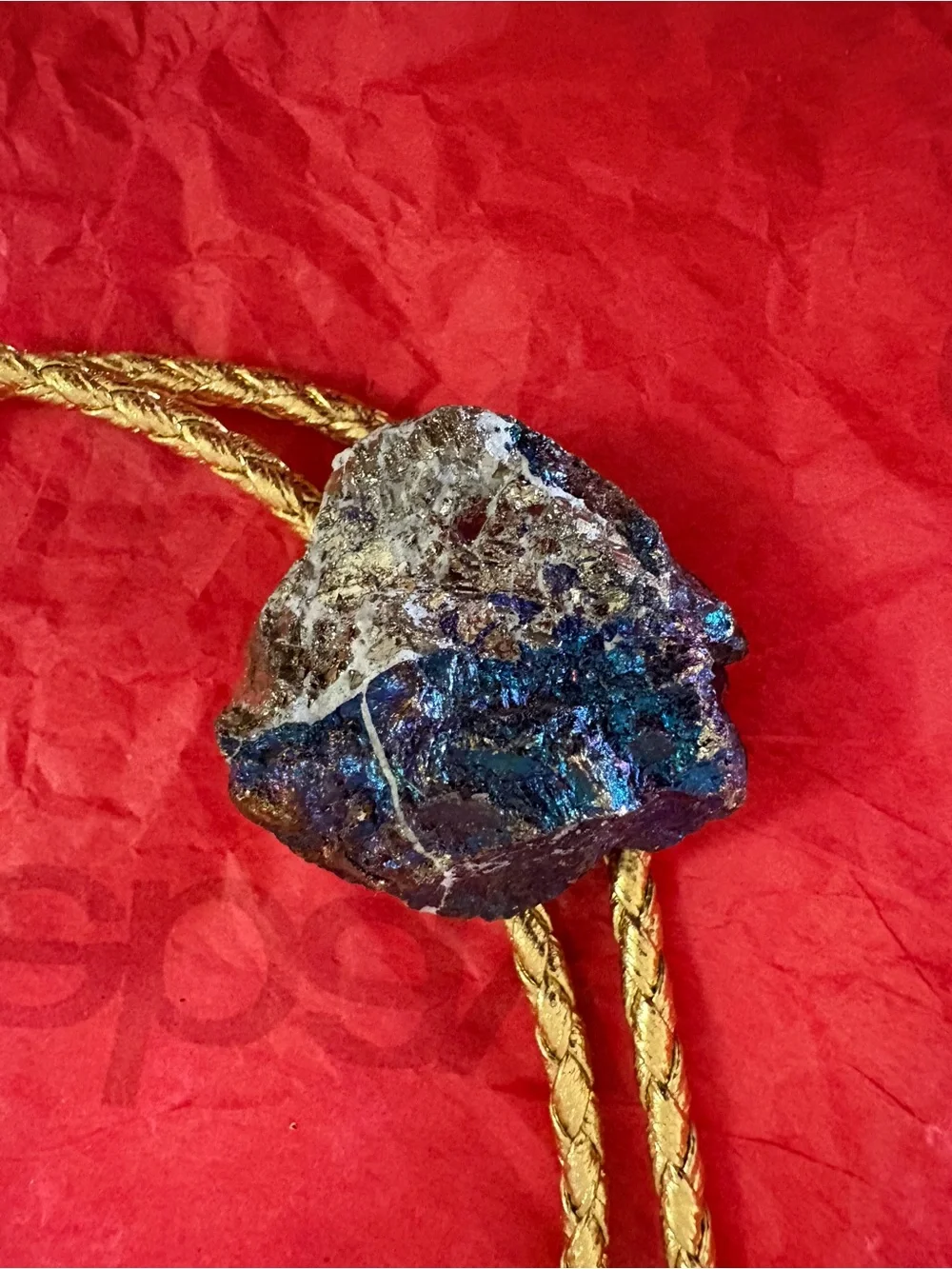 Rough Iridescent Chalcopyrite Specimen - Blue & Gold Tones Bolo Tie